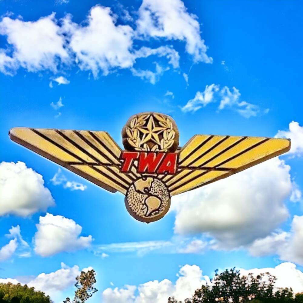 TWA Airlines Junior Pilot Gold Tone Badge Pin Brooch Vintage 80's PLASTIC